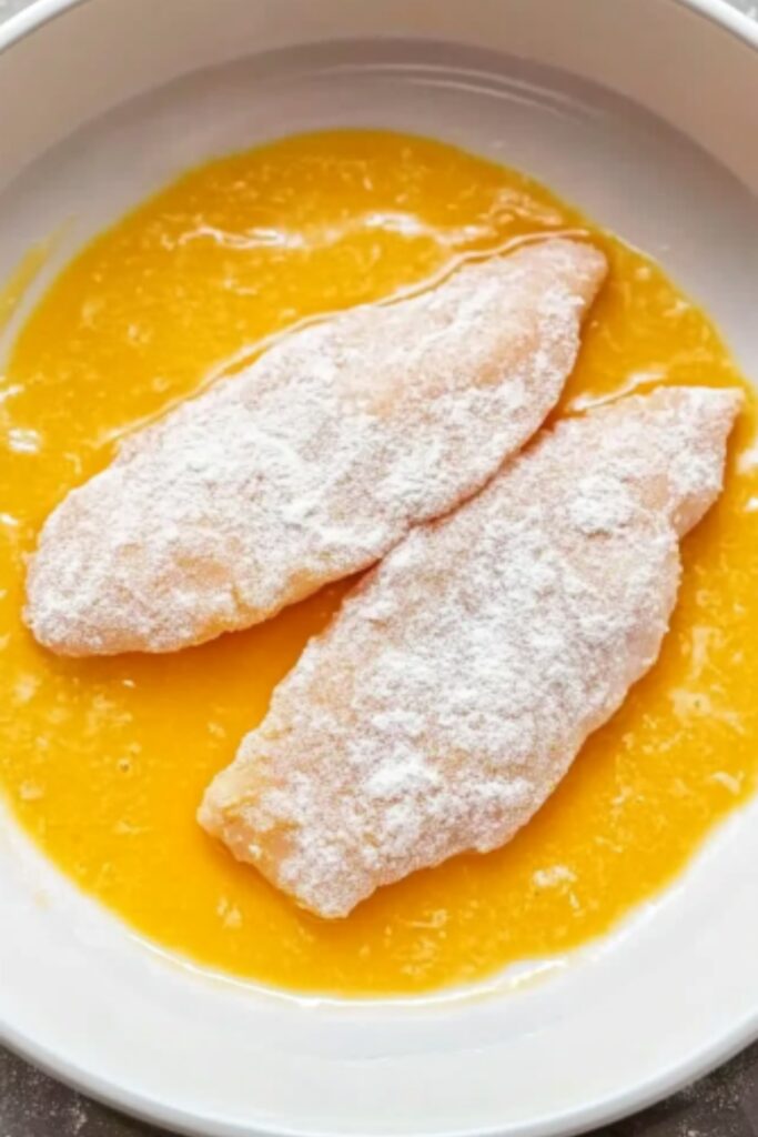 step 3: egg wash – fully coat each chicken cutlet