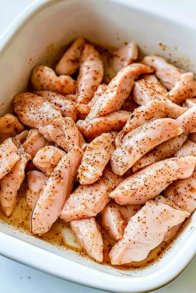 slice the chicken into thin strips