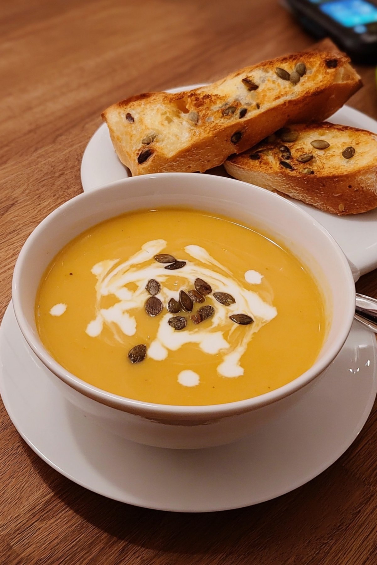Butternut Squash Soup with Garlic Bread