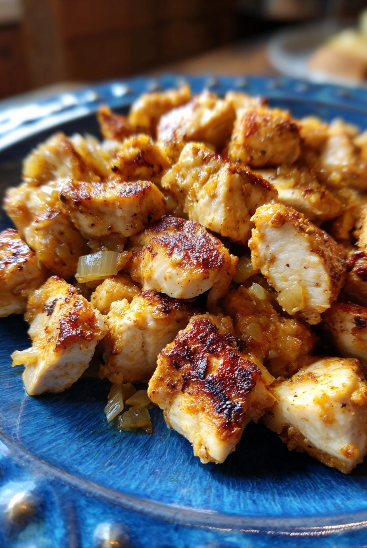Dutch oven filled with simmering white chicken chili topped with herbs.