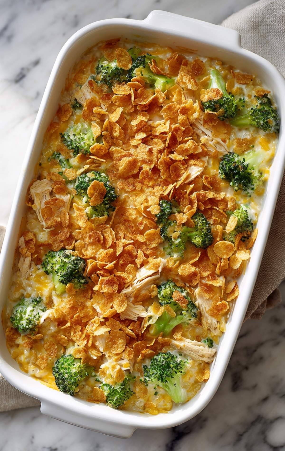 Chicken and Broccoli Baked Rice with Buttery Cornflake Topping
