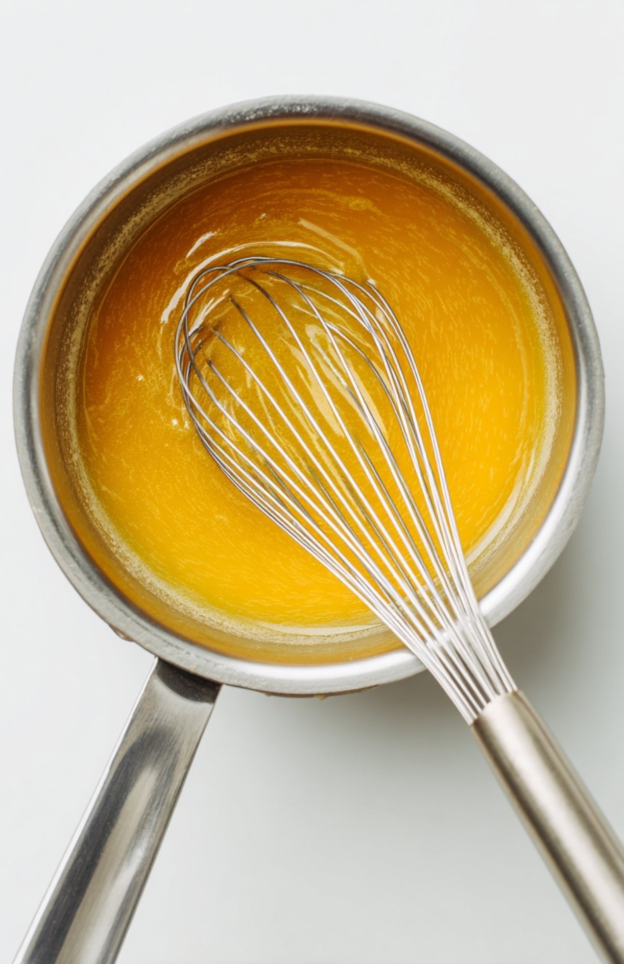 Golden roux with whisk in saucepan, the base for homemade turkey gravy.